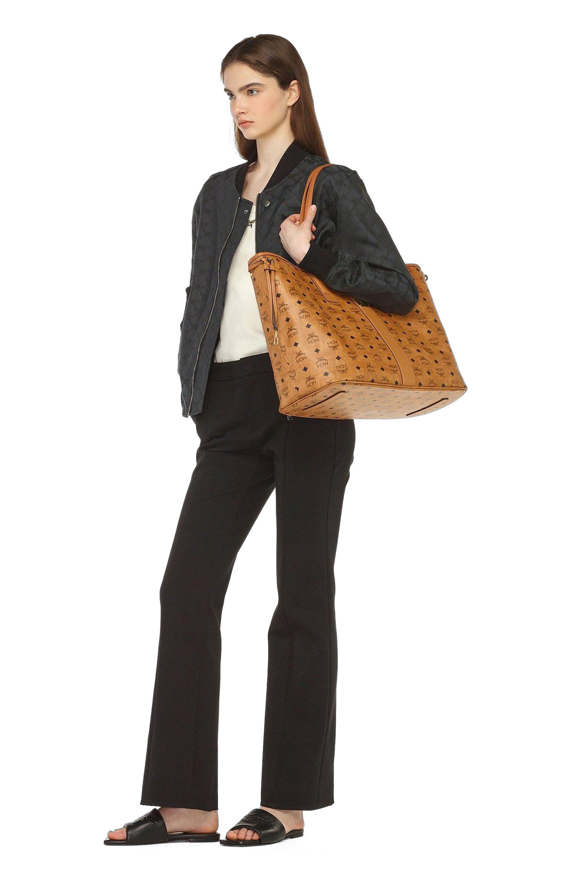 MCM Large Reversible Liz Shopper in Visetos, Alternate, color, Cognac