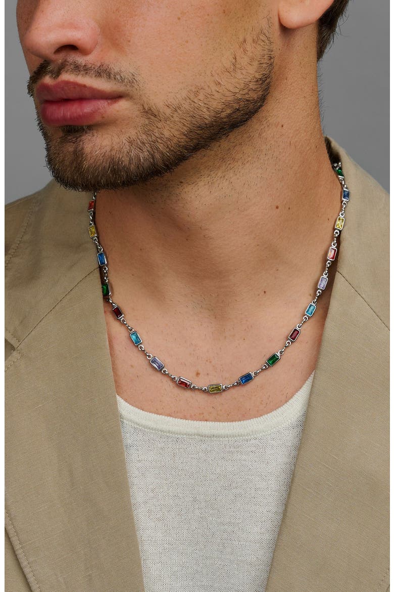 Rectangle Tennis Necklace, Alternate, color, Silver / Multi-Color
