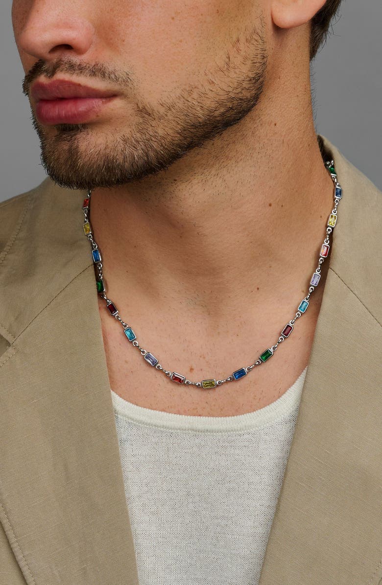 Nialaya Rectangle Tennis Necklace, Alternate, color, Silver / Multi-Color