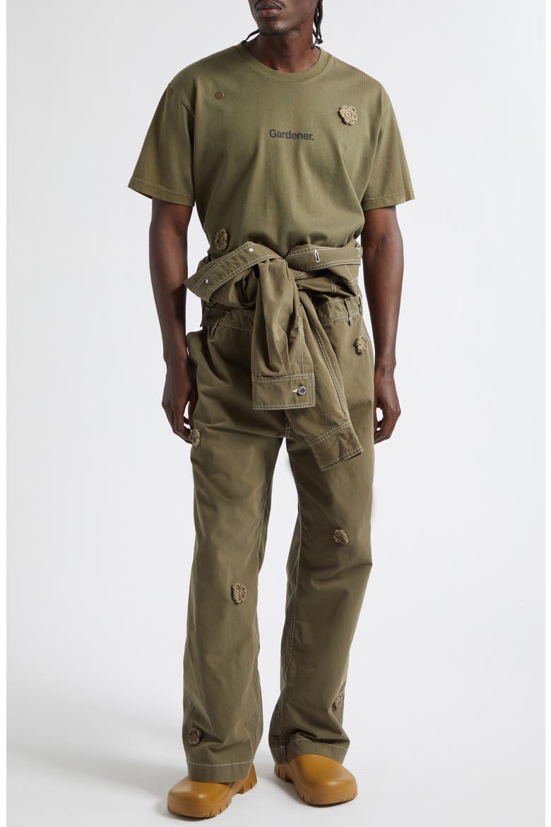 x Birkenstock The Gardener Crochet Flower Long Sleeve Drill Jumpsuit, Alternate, color, ARMY GREEN