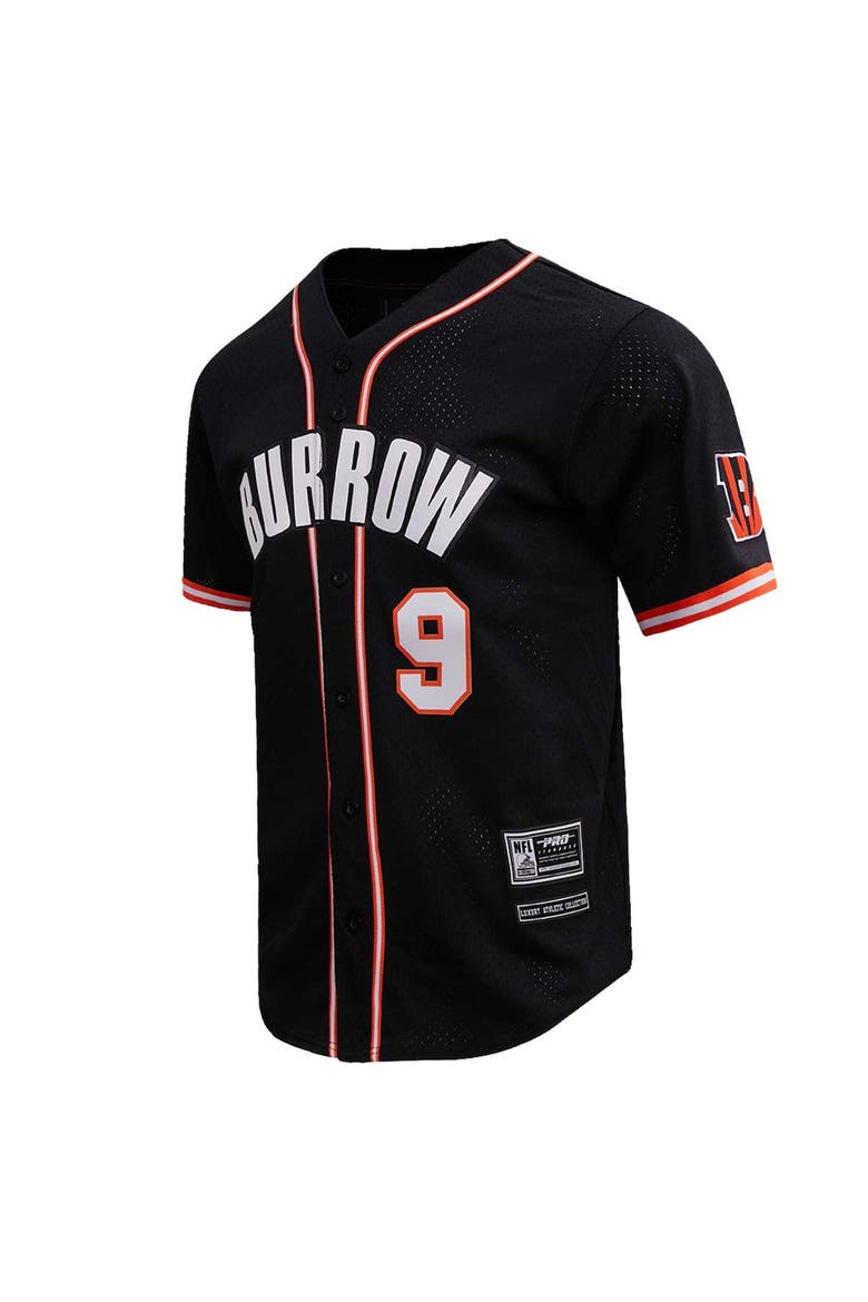 Men's Pro Standard Joe Burrow Black Cincinnati Bengals Mesh Baseball Button-Up T-Shirt, Alternate, color, Black