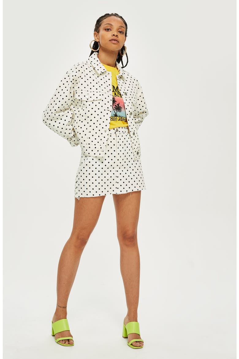 MOTO High Waist Denim Skirt, Alternate, color, WHITE MULTI