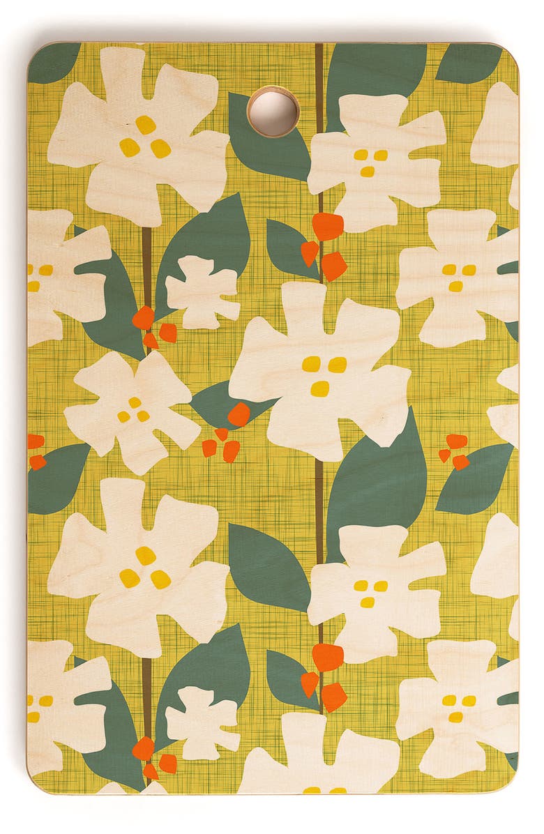Deny Designs White Flowers and Red Berries by Mirimo Cutting Board, Main, color, Multi