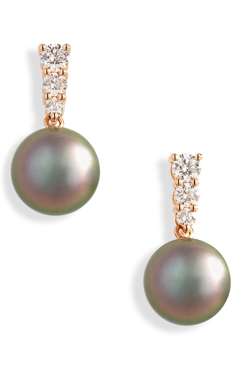 Mikimoto Morning Dew Cultured Pearl & Diamond Drop Earrings, Main, color,