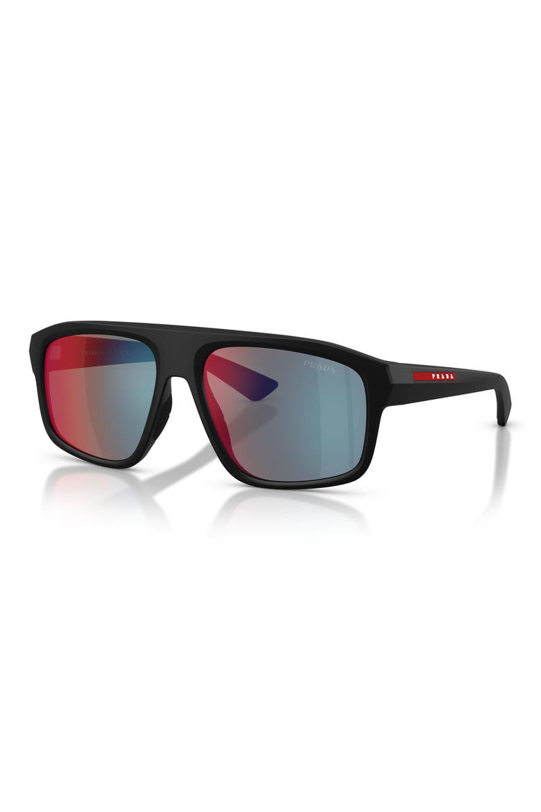 59mm Shield Sunglasses, Alternate, color, MATTE BLACK / GREY BLUE/ RED
