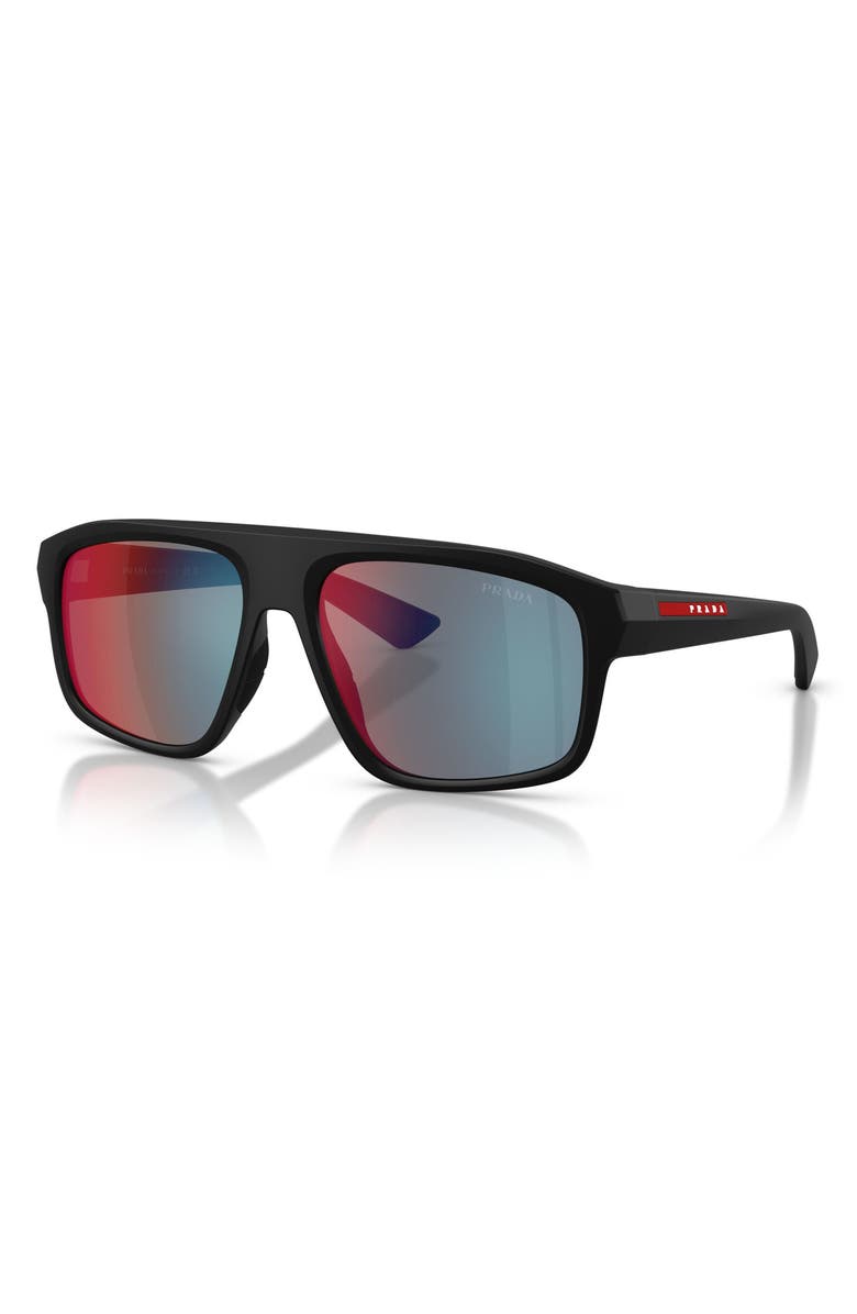 Prada Linea Rossa 59mm Shield Sunglasses, Alternate, color, Matte Black / Grey Blue/ Red
