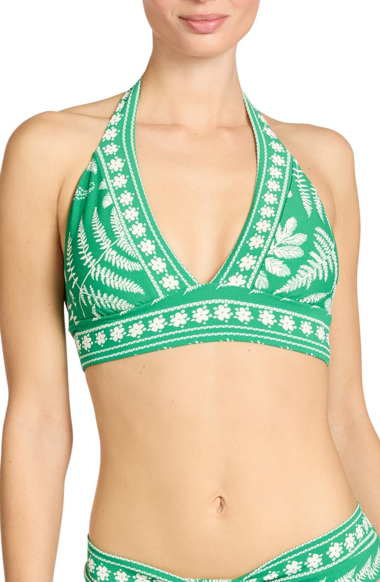 Robin Piccone Hailey Halter Bikini Top, Main, color, Emerald/ Ecru
