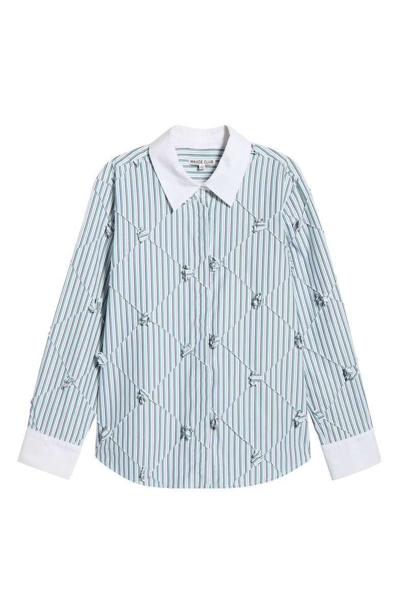 MAUDE CLUB Atlas Pinstripe Diamond Seam Button-Up Top, Alternate, color, Green Stripe