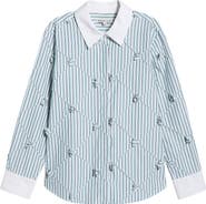 MAUDE CLUB Atlas Pinstripe Diamond Seam Button-Up Top