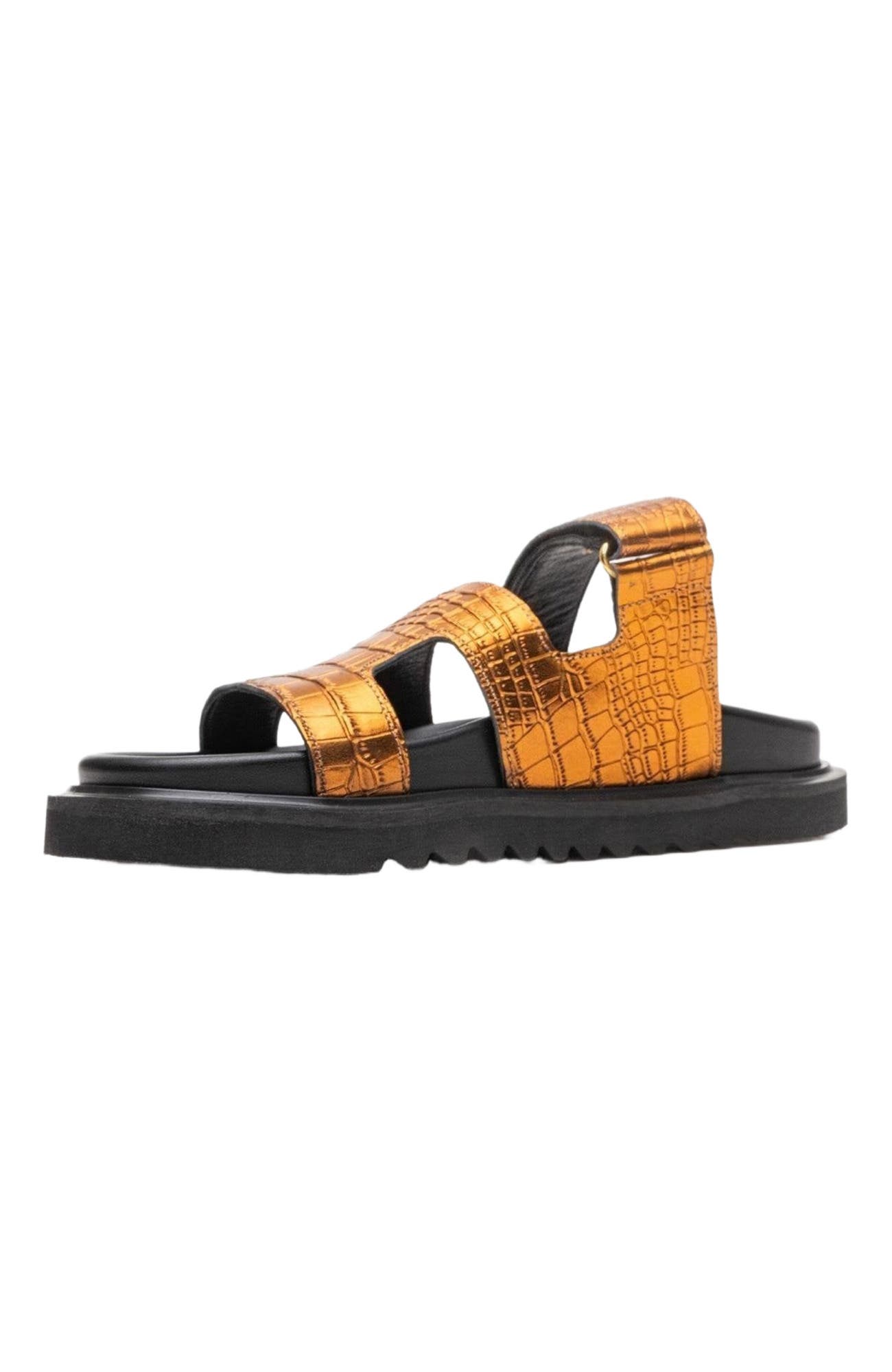 Loana Leather Slide Sandal, Alternate, color, Bronze Leather