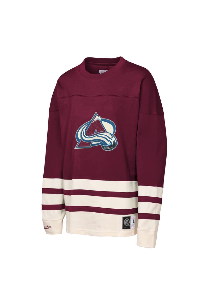 Youth Mitchell & Ness  Burgundy Colorado Avalanche Chainstitch Heavyweight Long Sleeve Top, Alternate, color, Burgundy