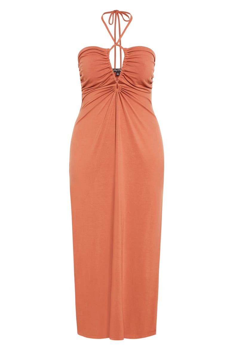 Miley Halter Midi Dress, Alternate, color, TAN
