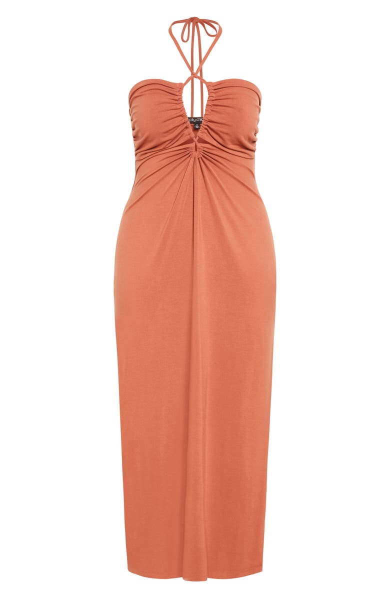City Chic Miley Halter Midi Dress, Alternate, color, Tan