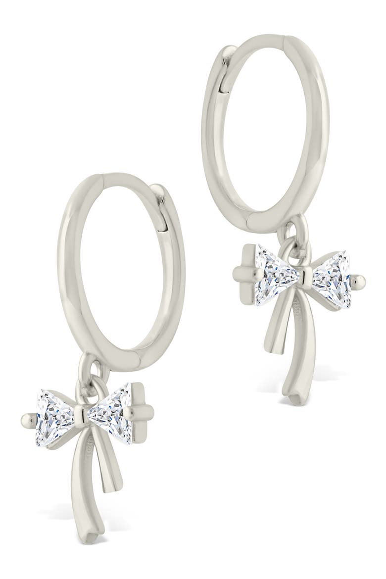 Cubic Zirconia Bow Drop Huggie Hoop Earrings, Alternate, color, SILVER
