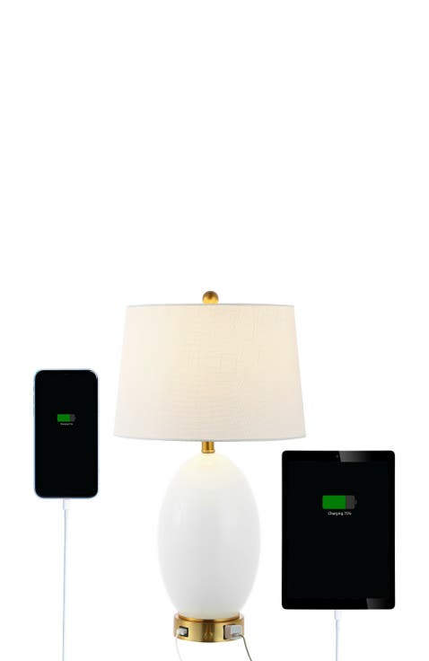 Reese 26.5" 1-Outlet Contemporary Style Iron/Glass LED Table Lamp with USB Charging Port