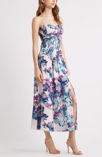 Smocked Drop Waist Midi Dress