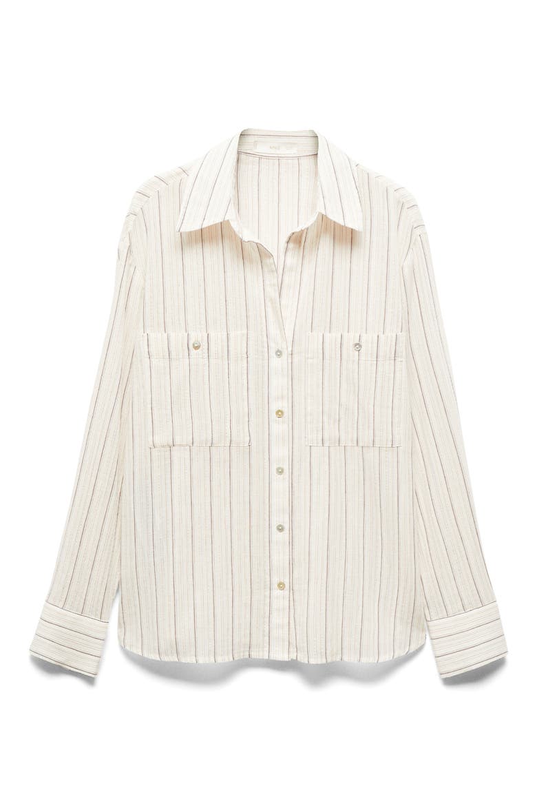 Metallic Stripe Button-Up Shirt, Alternate, color, NATURAL WHITE