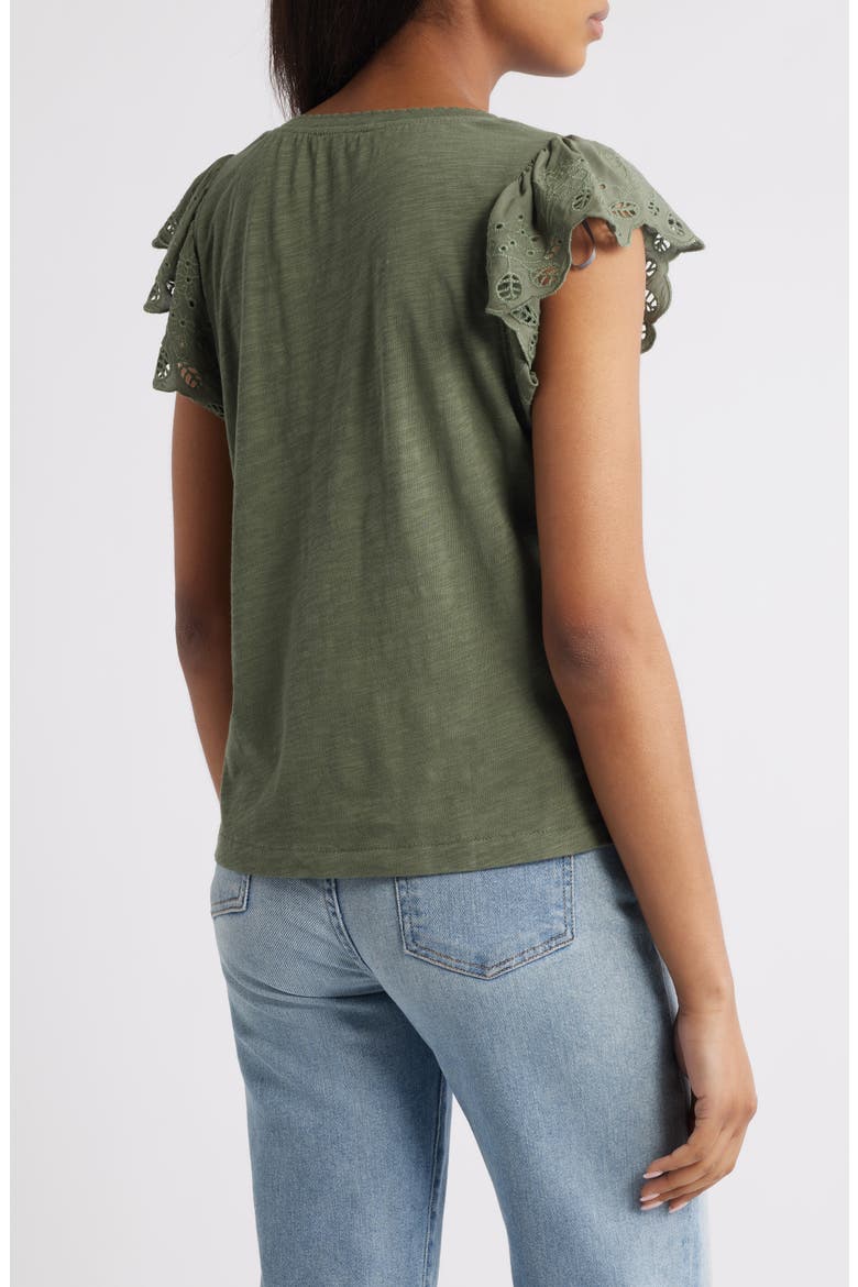 Eyelet Flutter Sleeve Jersey T-Shirt, Alternate, color, OREG-OREGANO