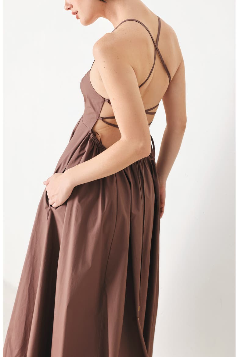 Lace Back Cotton Midi Dress, Alternate, color, COCOA