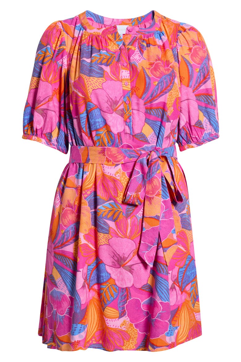 Floral Print Belted Minidress, Alternate, color, MAGENTA