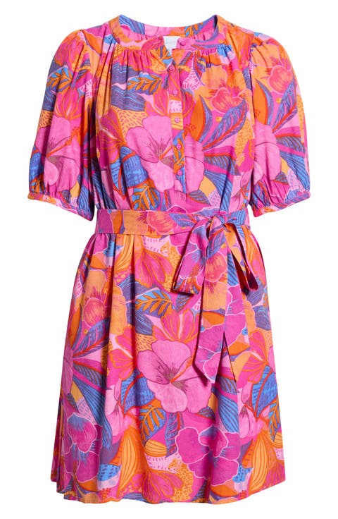 Floral Print Belted Minidress (Plus)