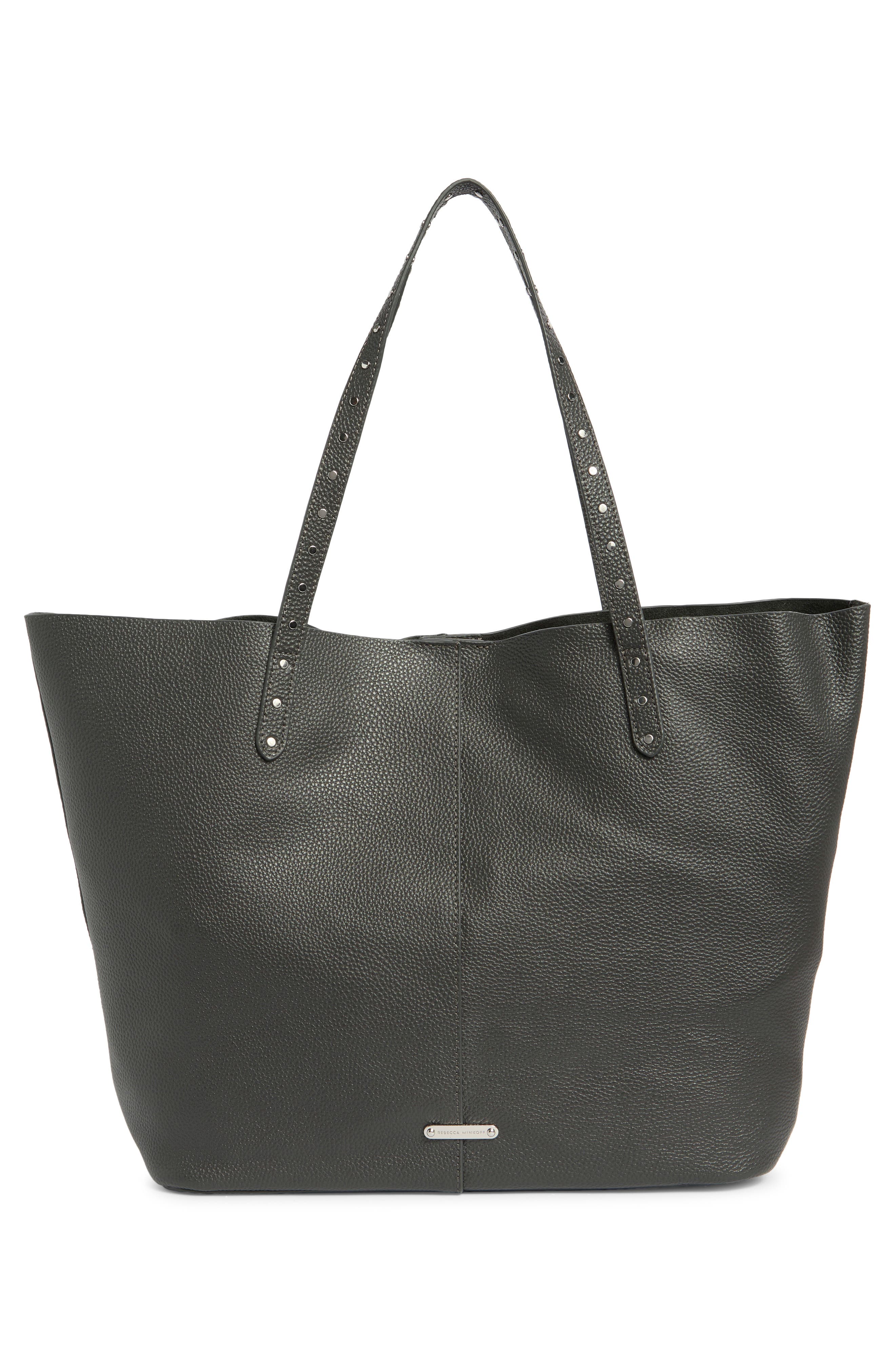 Rebecca Minkoff Stud Pebbled Leather Tote Bag, Alternate, color, Shadow