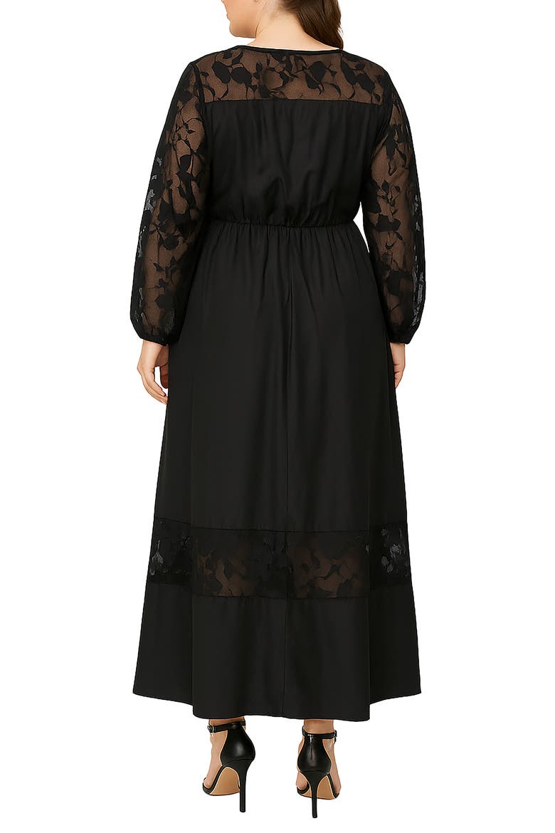 Mixed Media Long Sleeve Maxi Dress, Alternate, color, BLACK