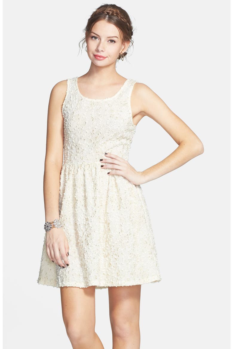 Textured Bow Back Dress, Alternate, color, IVORY