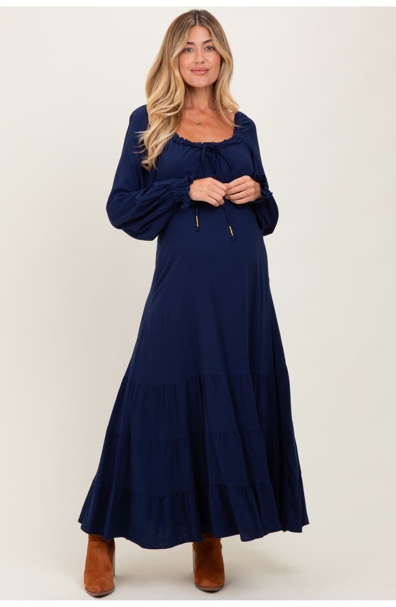 PinkBlush Ruffled Fit And Flare Maxi Dress, Main, color, Navy Blue