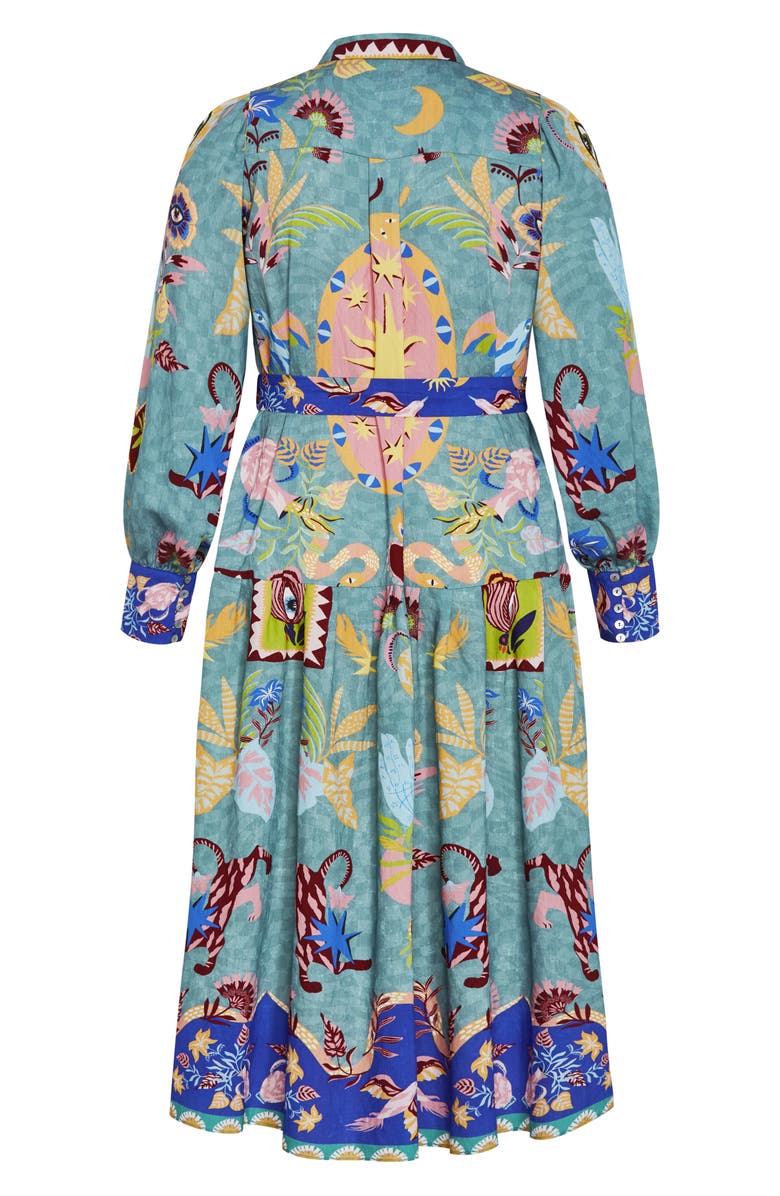 City Chic Calista Mixed Print Long Sleeve Maxi Shirtdress, Alternate, color, Mystic Gaze