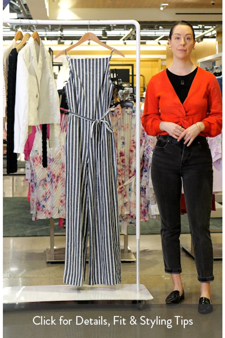 Pinstripe Pleated Linen & Cotton Wide Leg Jumpsuit video
