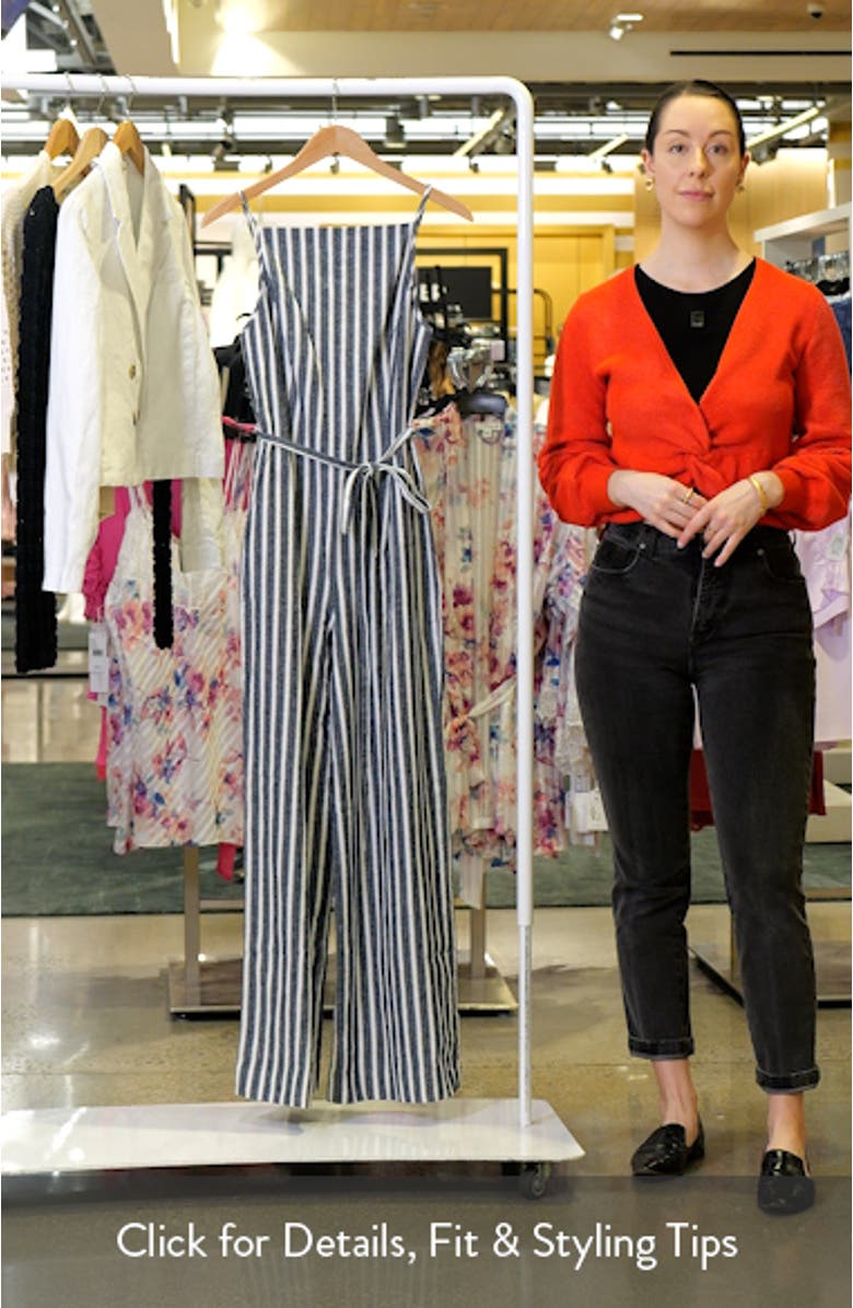 Pinstripe Pleated Linen & Cotton Wide Leg Jumpsuit, sales video thumbnail
