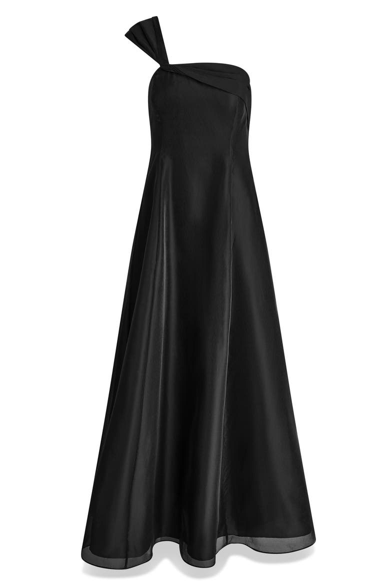 Asymmetric Satin Gown, Alternate, color, BLACK