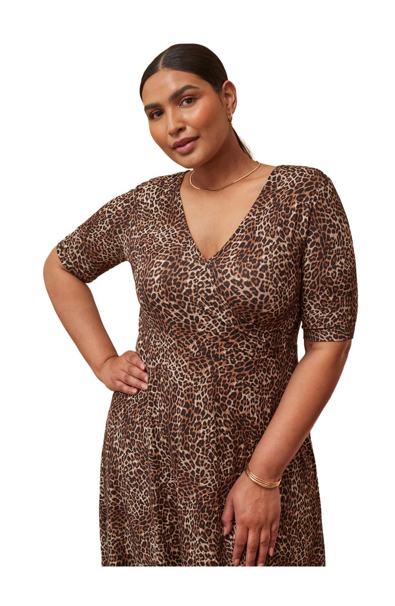 Live Unlimited Leopard Print Wrap Dress, Alternate, color, Brown