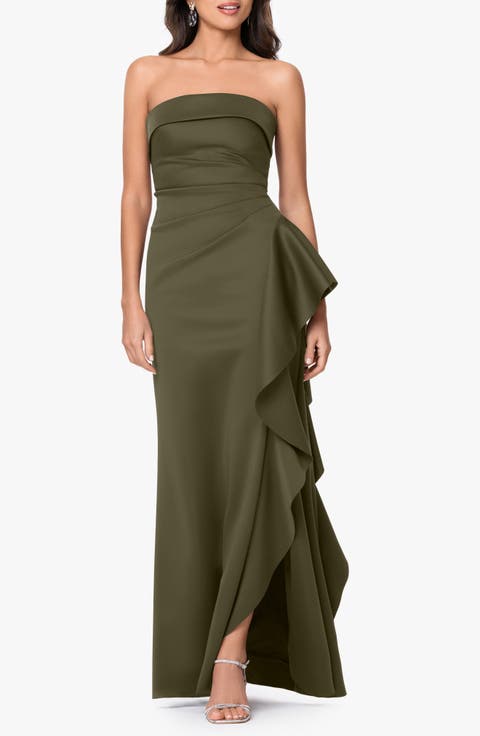 Ruffle Strapless Scuba Crepe Gown (Regular & Petite)