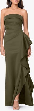 Xscape Evenings Ruffle Strapless Scuba Crepe Gown