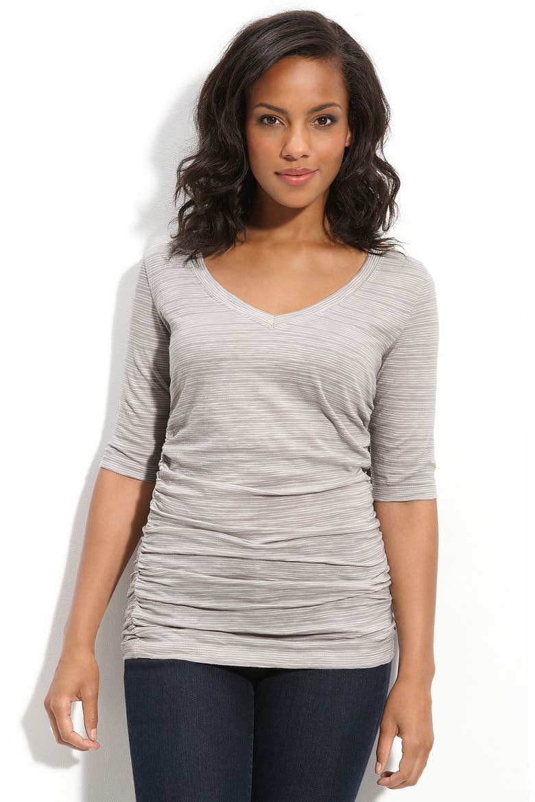 Ruched Side Tee, Main, color, GREY OPAL STRIPE