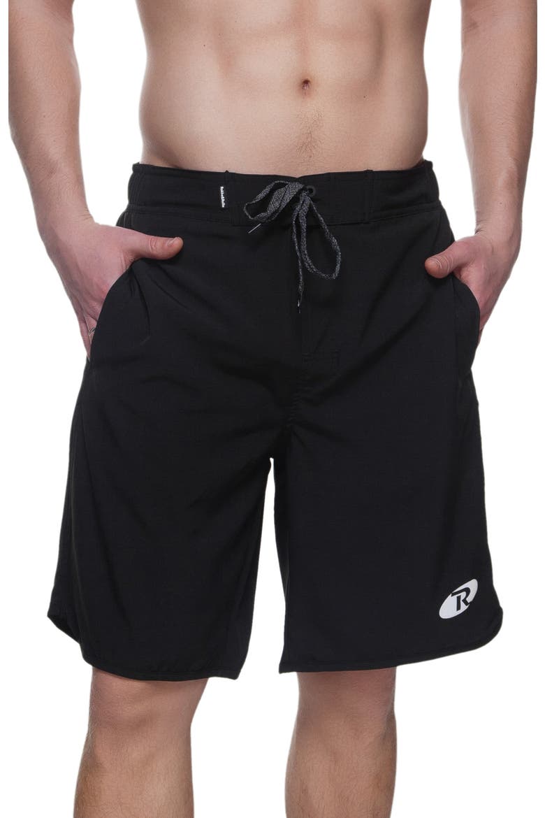 Quick-Dry Stretch Swim Trunks with Adjustable Waistband, Main, color, Black