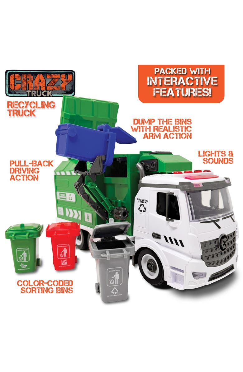 Crazy Truck Recycling Truck Lights and Sounds City Vehicle Toy Set, Alternate, color, Multicolored