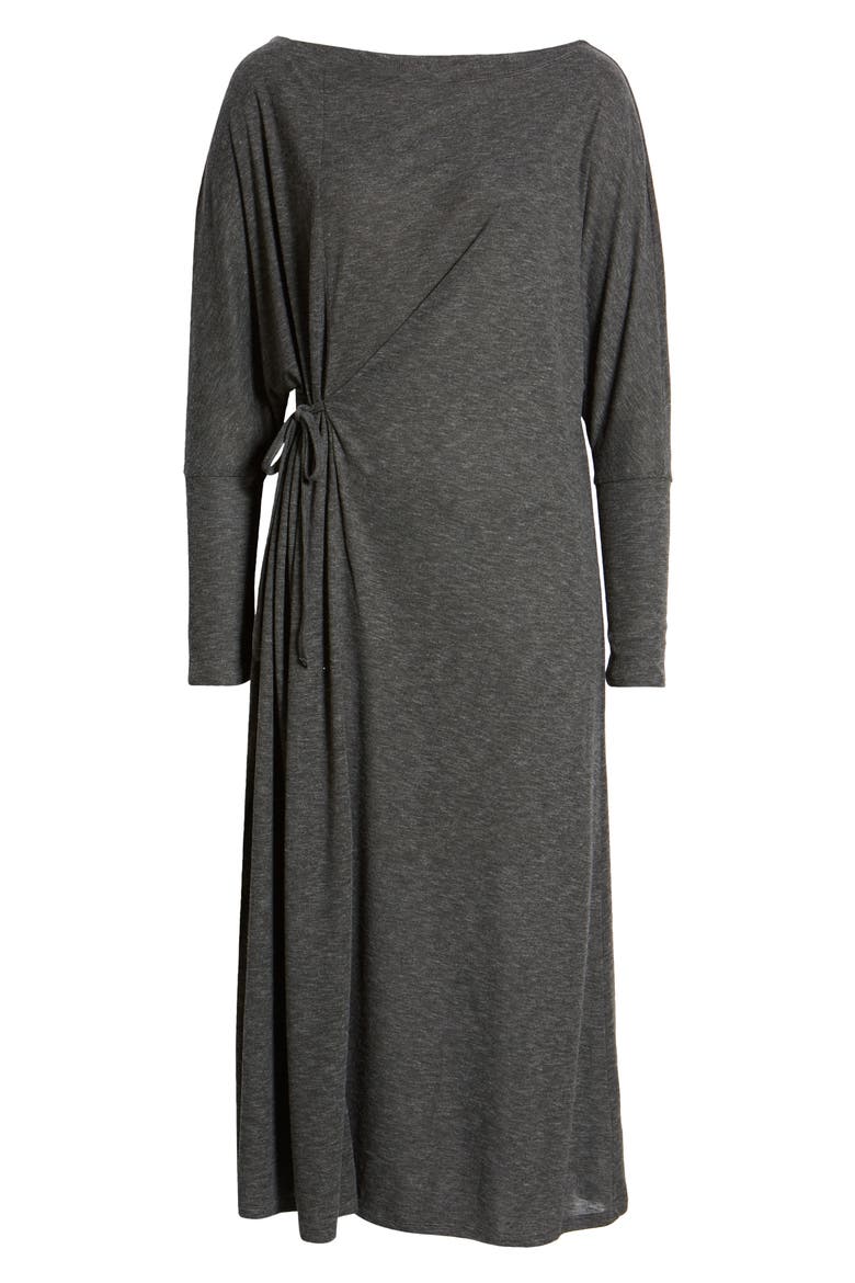Cozy Long Sleeve Knit Wrap Dress, Alternate, color, GREY DARK CHARCOAL HEATHER
