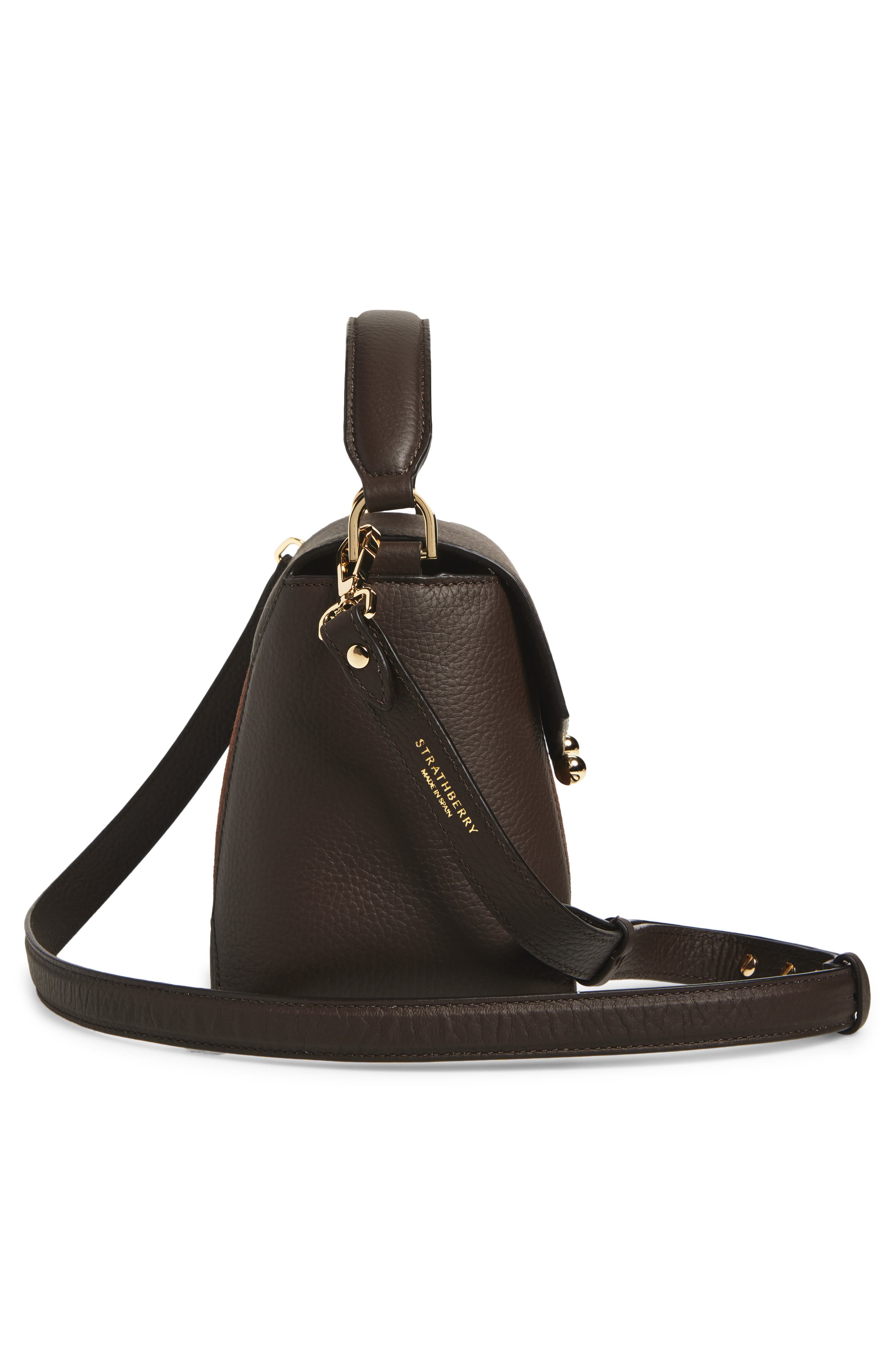 Strathberry Nano Mosaic Leather & Suede Top Handle Bag, Alternate, color, Dark Chocolate