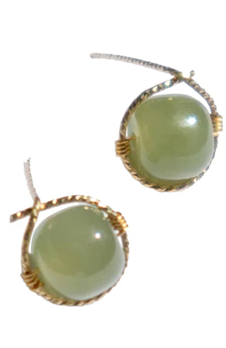 seree Sydney Green jade bead stud earrings, Main, color, Light Green