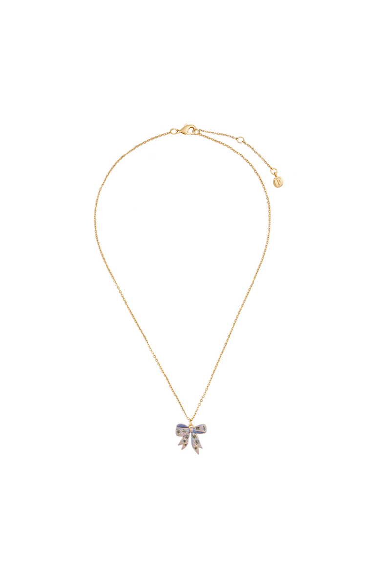 Forget Me Not Bow Pendant Necklace, Alternate, color, Gold