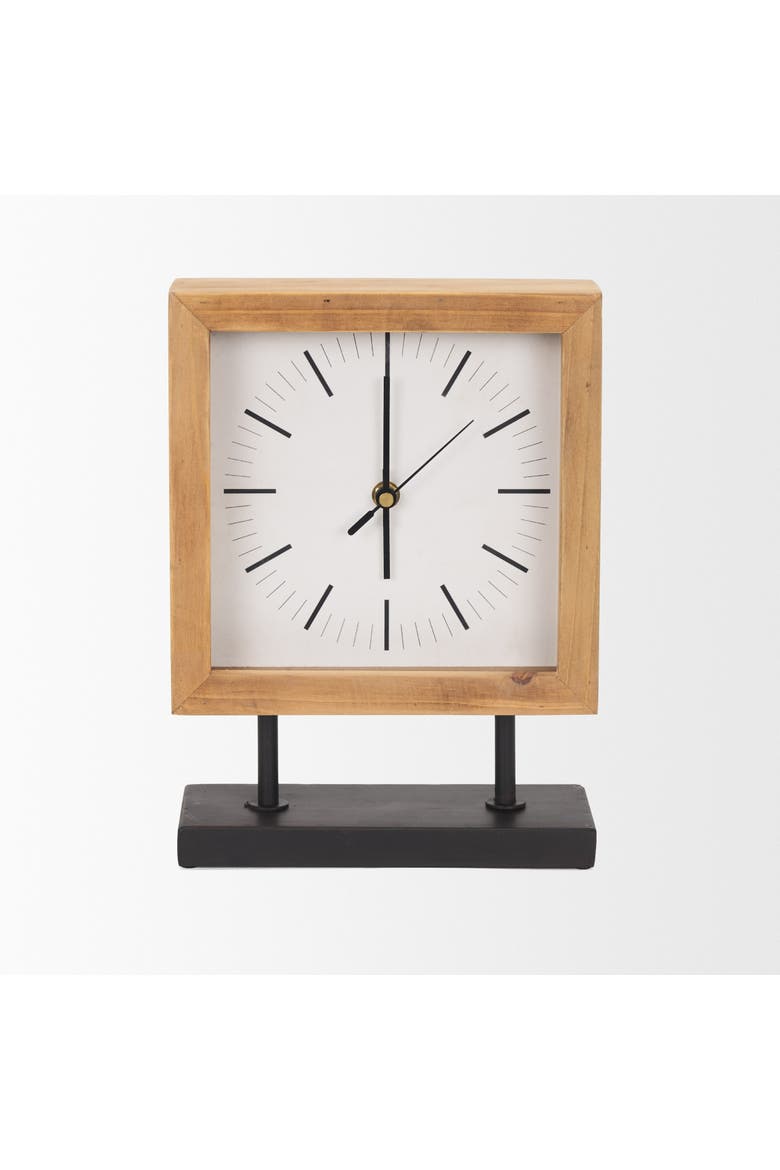Renaya Wood w/ Metal Base Table Clock, Alternate, color, Brown