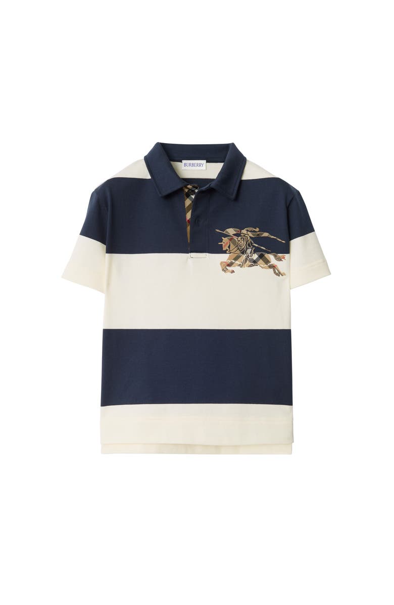 Burberry EKD Check Striped Cotton Polo Shirt, Main, color, Navy/Optic White