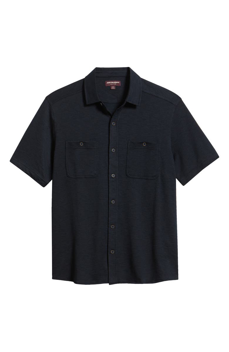 Johnston & Murphy Riley Knit Short Sleeve Button-Up Shirt, Main, color, Navy