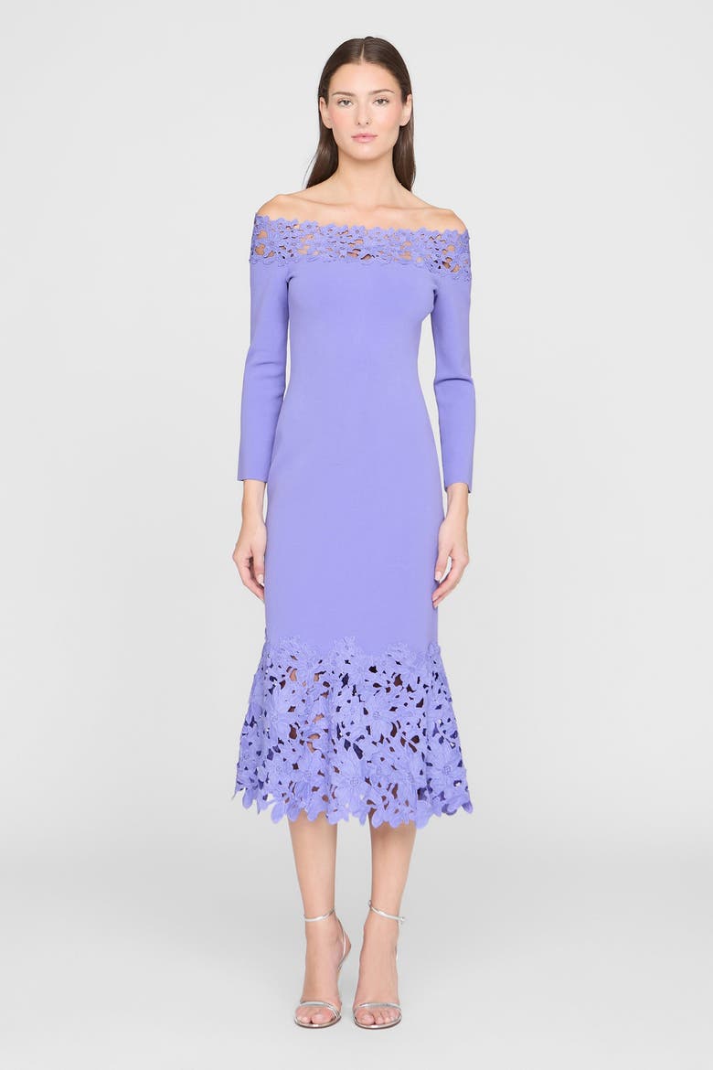 Sia Knit And Lace Midi Dress, Alternate, color, Deep Periwinkle