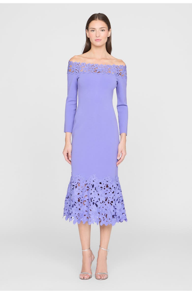 Theia Sia Knit And Lace Midi Dress, Alternate, color, Deep Periwinkle