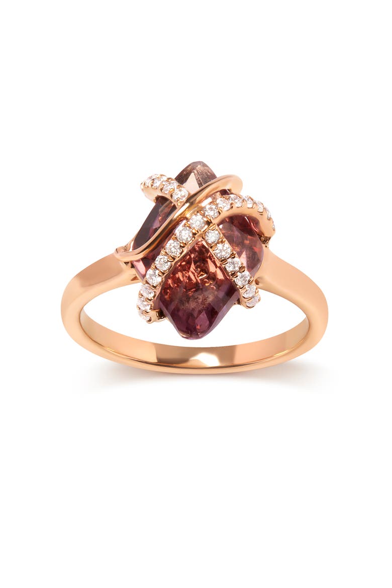 14K Gold 1/5 Ct Diamond Wrapped Amethyst Cocktail Ring, Main, color, Pink