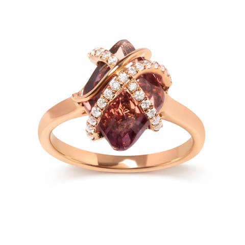 14K Gold 1/5 Ct Diamond Wrapped Amethyst Cocktail Ring
